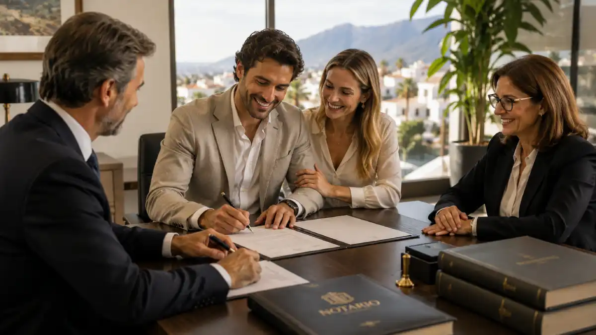 Signing the title deed before a notary in Marbella